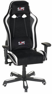 Schwarzer Gaming Stuhl mit weißen Akzenten, Vorderansicht