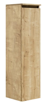 Hochschrank aus Holz in Eichenoptik, seitliche Perspektive