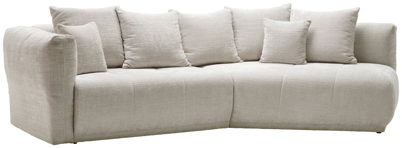 Hom´in Ecksofa Evita Beige Ecksofa mit mehreren Kissen, Perspektive von vorne links