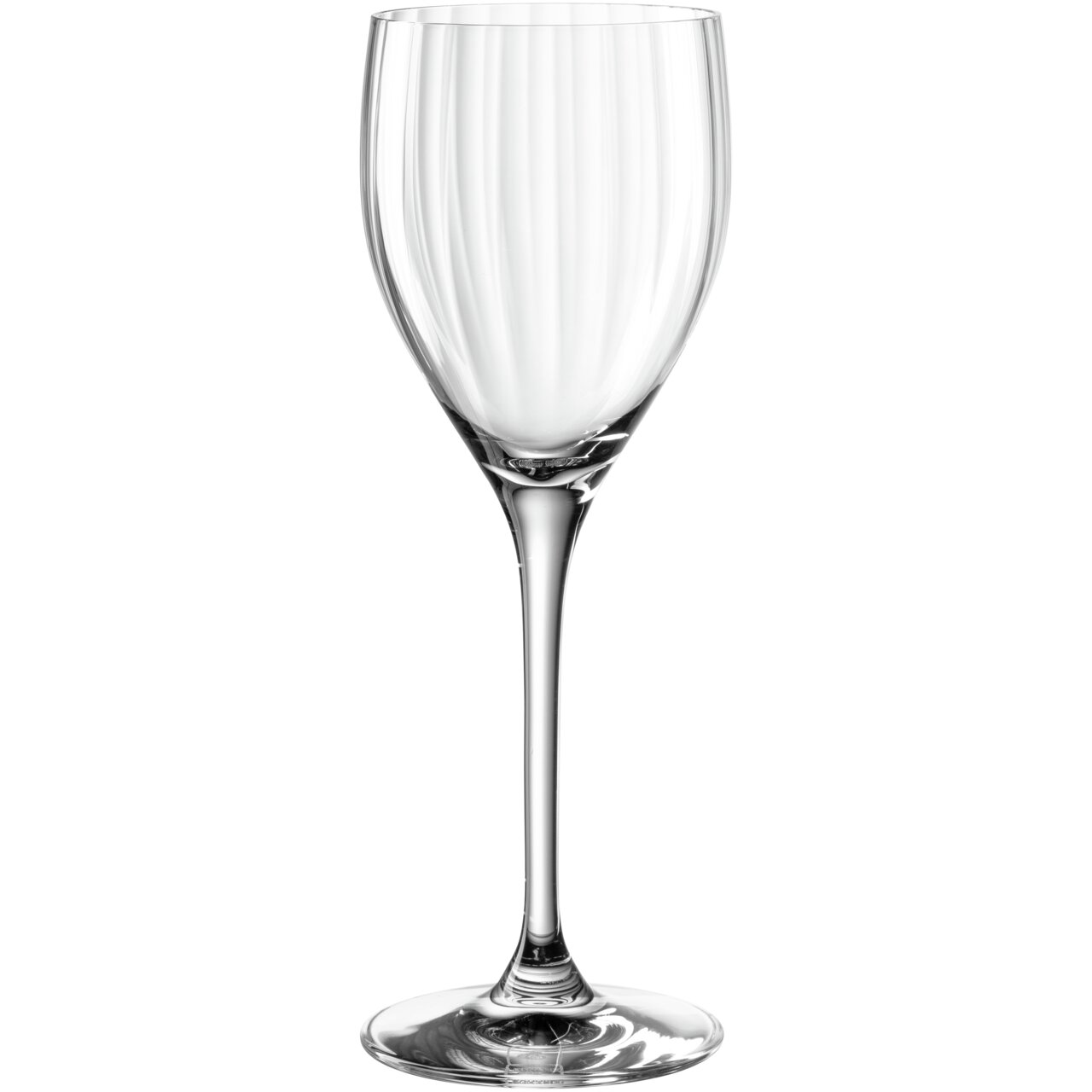 Elegantes Likörglas POESIA 190ml mit schlankem Stiel und geriffeltem Design, frontal abgebildet.
