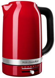 Roter Wasserkocher mit Temperaturanzeige, seitliche Perspektive