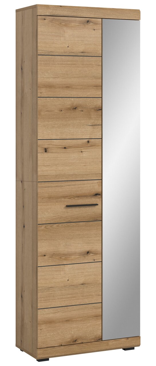 Garderobenschrank aus Holz mit Spiegeltür, seitliche Perspektive