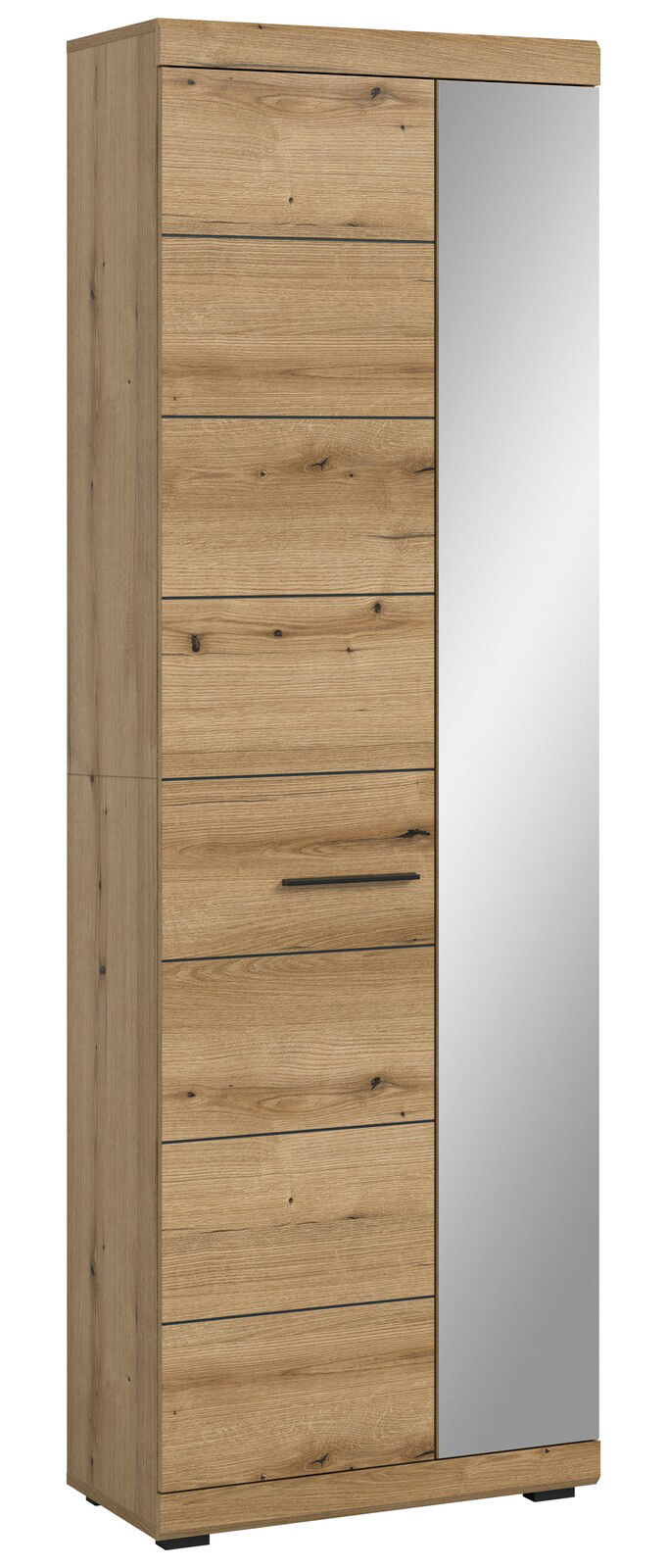 Garderobenschrank aus Holz mit Spiegeltür, seitliche Perspektive