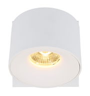 LED Strahler in weißer Zylinderform, von unten betrachtet, mit leuchtendem Licht.