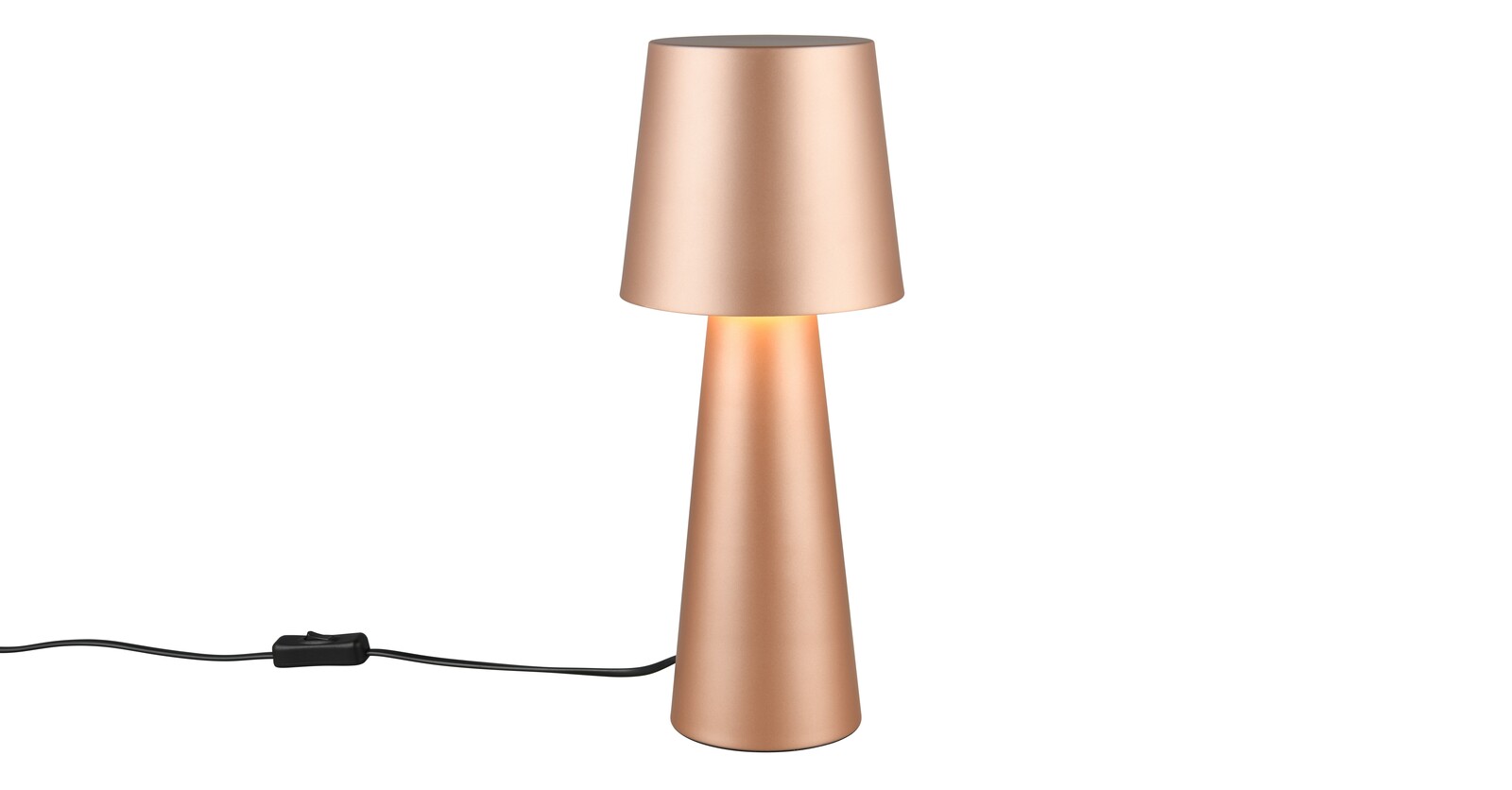 Moderne Tischleuchte Nubian in Kupferoptik, seitliche Perspektive