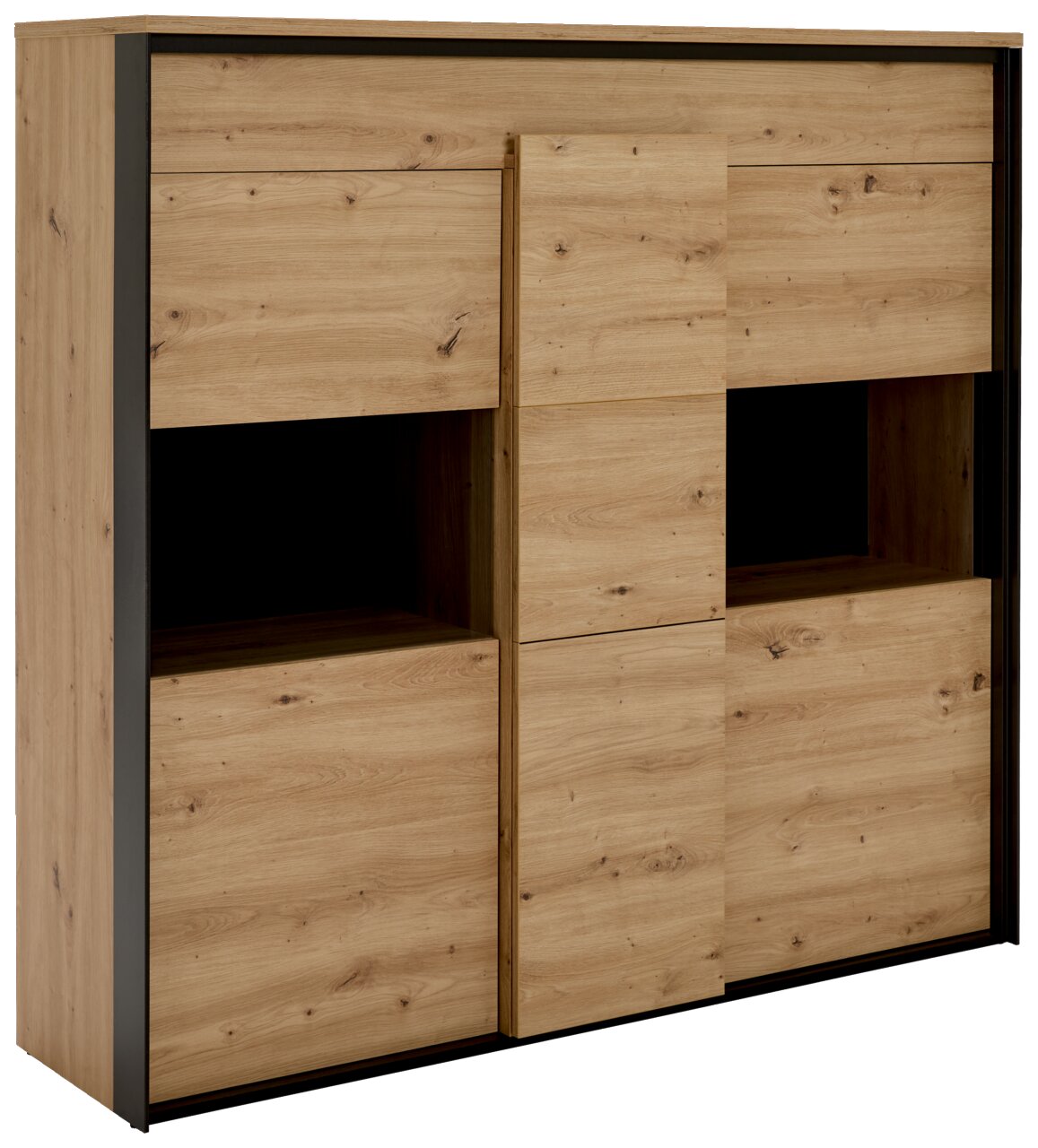 Hochwertiges Highboard aus Holz mit modernem Design, seitliche Perspektive