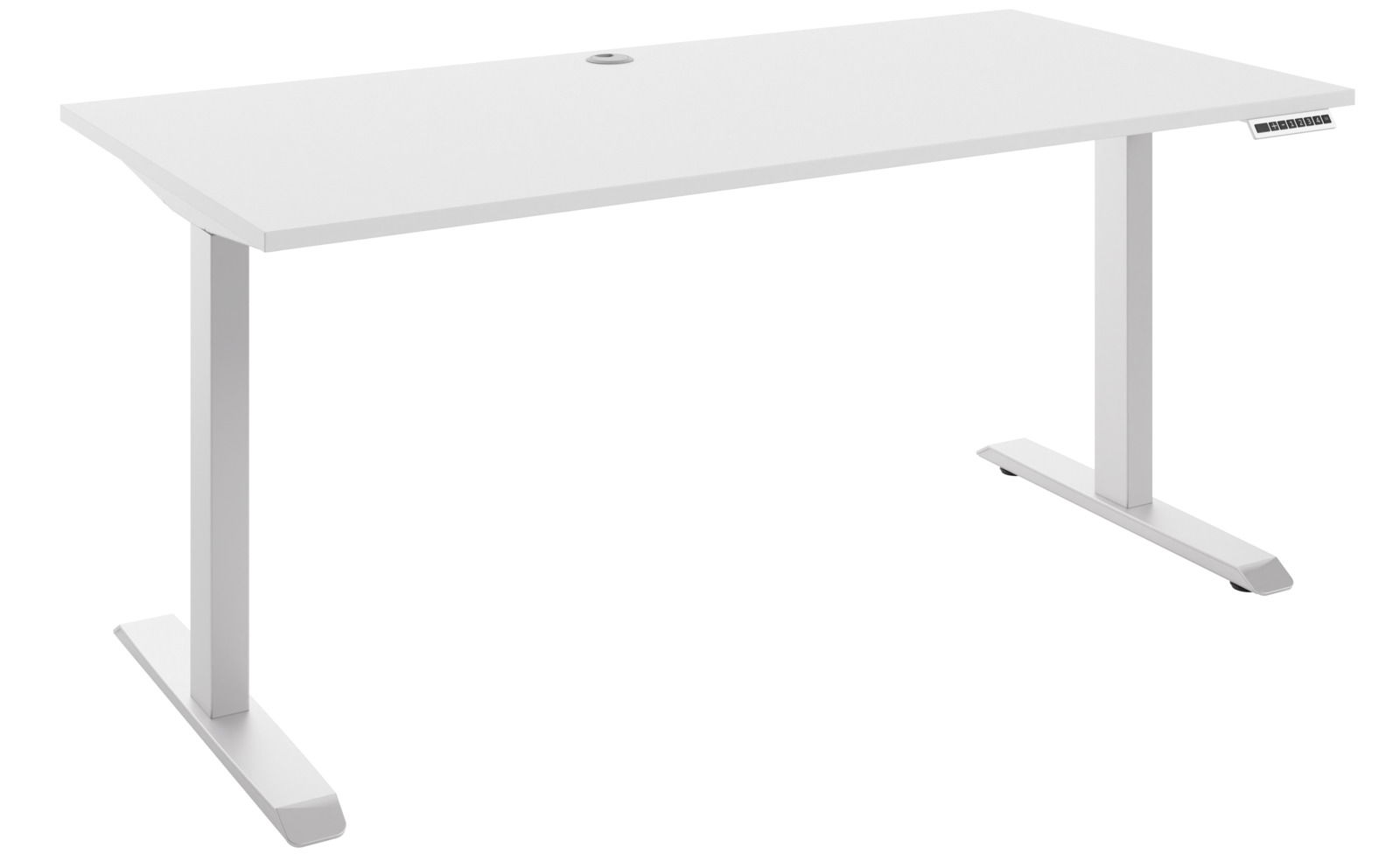 Manjana E-Schreibtisch 2-motorig OHIO Moderner weißer E-Schreibtisch mit rechteckiger Tischplatte und höhenverstellbaren Beinen, seitliche Perspektive