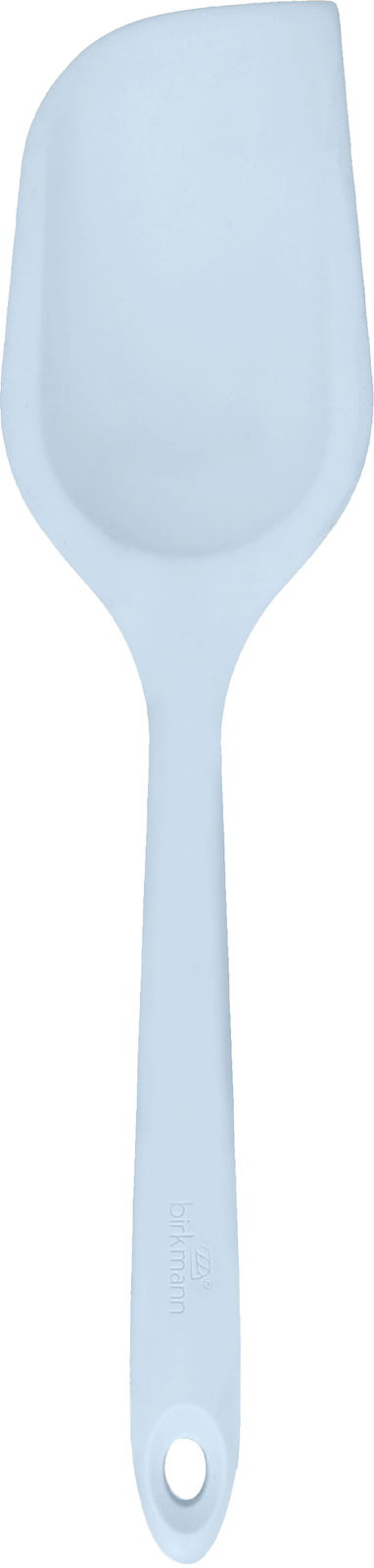 Hellblauer MagicSpoon aus Silikon, von oben fotografiert, mit ergonomischem Griff und abgerundeter Kante.