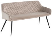 Elegante Sitzbank mit gesteppter Rückenlehne und schwarzen Metallbeinen, seitliche Perspektive