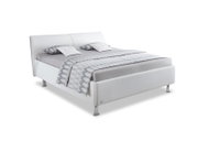 Wit gestoffeerd bedframe met hoofdeinde, zijaanzicht