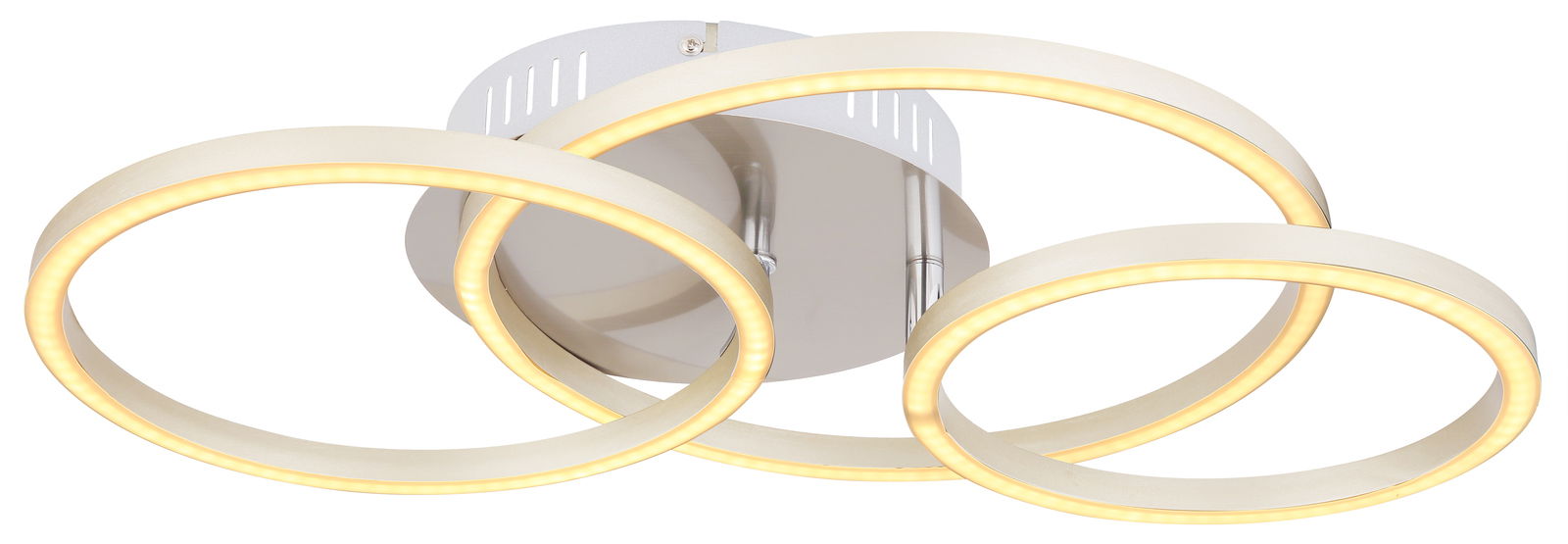 Moderne Deckenleuchte KENDY mit drei leuchtenden Ringen, seitliche Perspektive