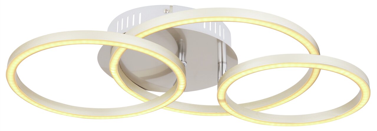 Moderne Deckenleuchte KENDY mit drei leuchtenden Ringen, seitliche Perspektive