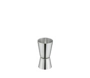Silberner Jigger aus Edelstahl, frontal fotografiert, Teil des Bar Set Cosmopolitan 5tlg