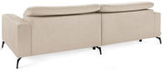 Beiges, modernes 2-Sitzer-Sofa mit gepolsterter Rückenlehne und schwarzen Metallfüßen, Ansicht von hinten in leichter Schrägperspektive