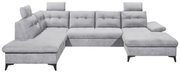 Graues, modernes U-förmiges Sofa mit verstellbaren Kopfstützen und Armlehne, Vorderansicht.