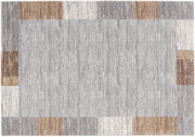 Frisé-Teppich in Grau mit geometrischen Mustern in Braun und Beige, Draufsicht
