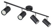 Schwarzer Deckenstrahler mit vier verstellbaren Spots, seitliche Perspektive