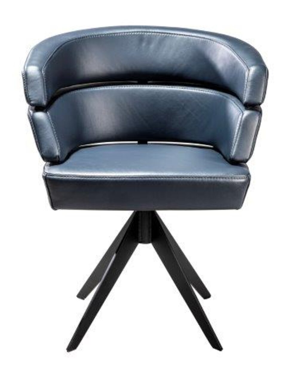 Moderner blauer Sessel mit schwarzem Metallgestell, Vorderansicht