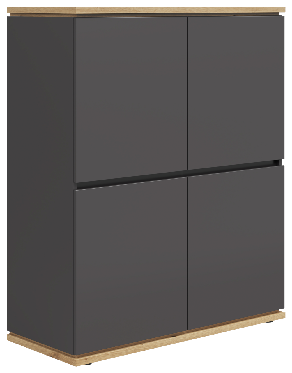 XORA Highboard YAMAEL Modernes Highboard in dunklem Grau mit Holzdetails, seitliche Perspektive