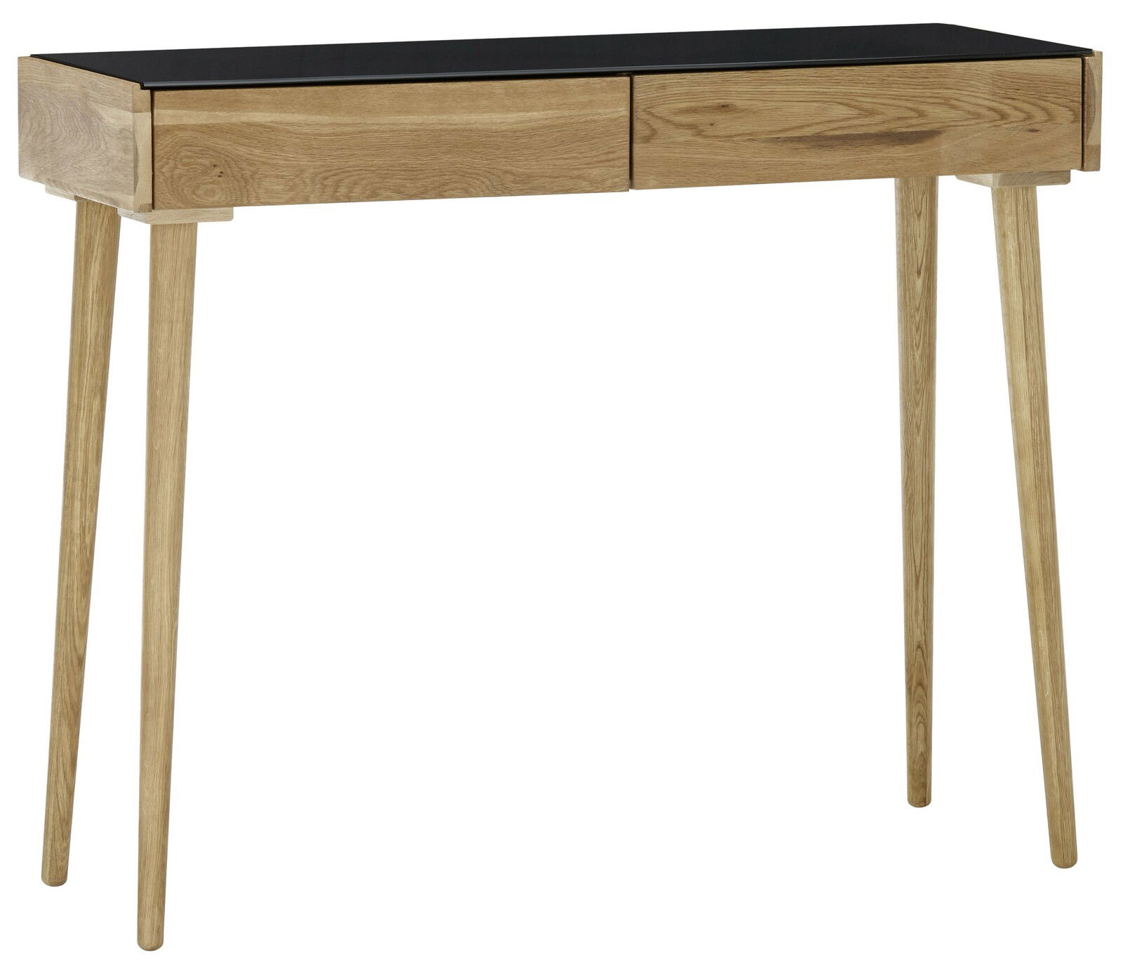 Linea Natura Konsole BANTRY Holzkonsole mit schwarzer Tischplatte, seitliche Perspektive