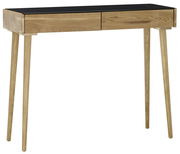 Holzkonsole mit schwarzer Tischplatte, seitliche Perspektive