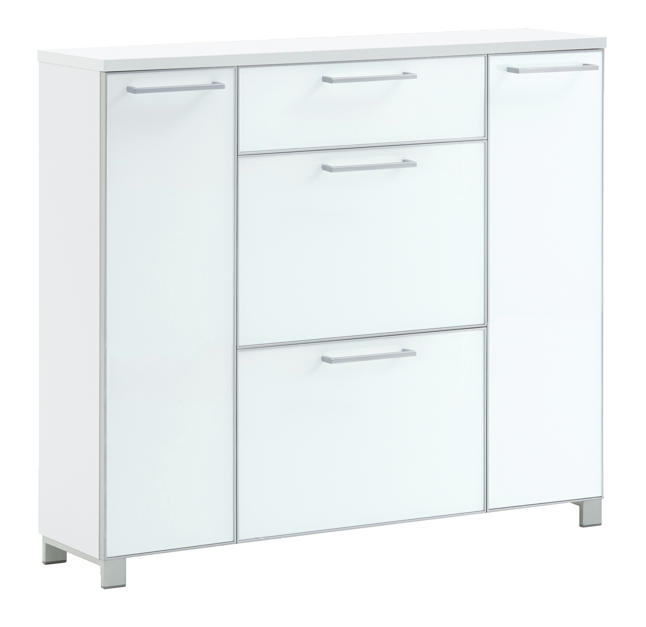 VOSS Schuhschrank SANTINA Moderner weißer Schuhschrank mit mehreren Schubladen und Türen, seitliche Perspektive