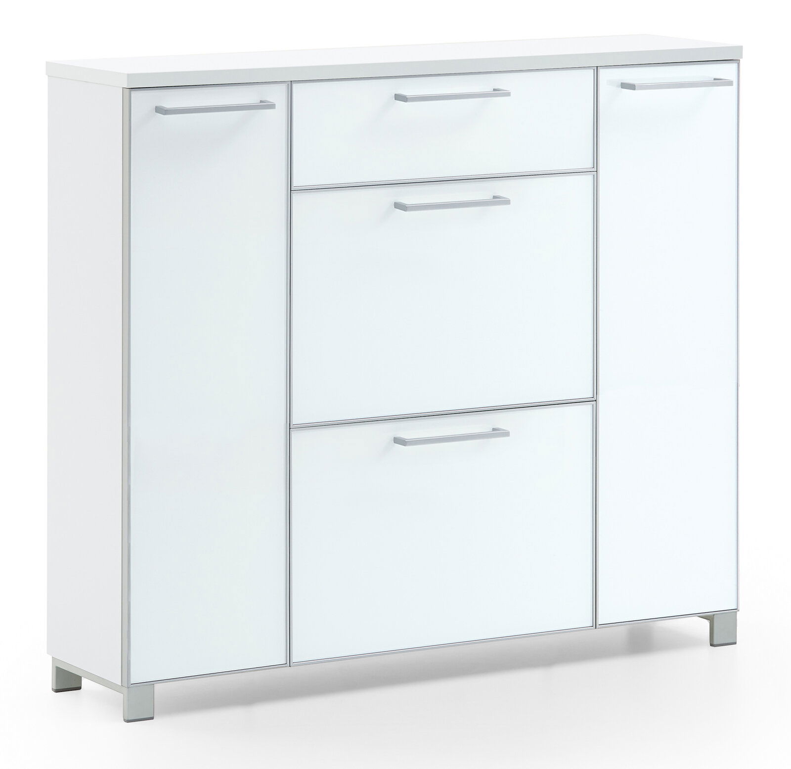 VOSS Schuhschrank SANTINA Moderner weißer Schuhschrank mit mehreren Schubladen und Türen, seitliche Perspektive