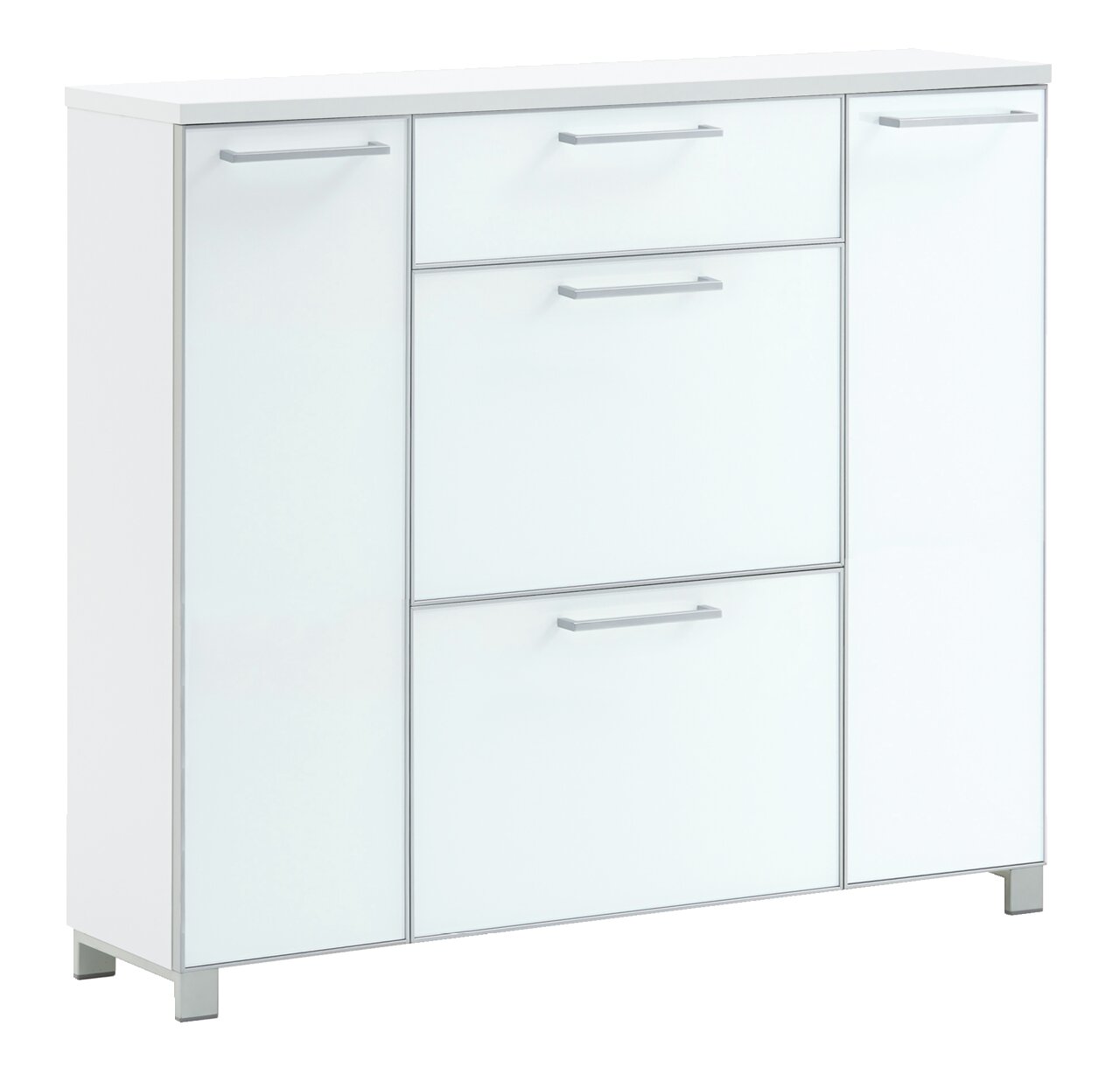 VOSS Schuhschrank SANTINA Moderner weißer Schuhschrank mit mehreren Schubladen und Türen, seitliche Perspektive