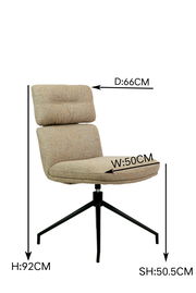 Moderner Stuhl mit gepolsterter Rückenlehne und Sitzfläche, Seitenansicht, auf schwarzem Metallgestell.