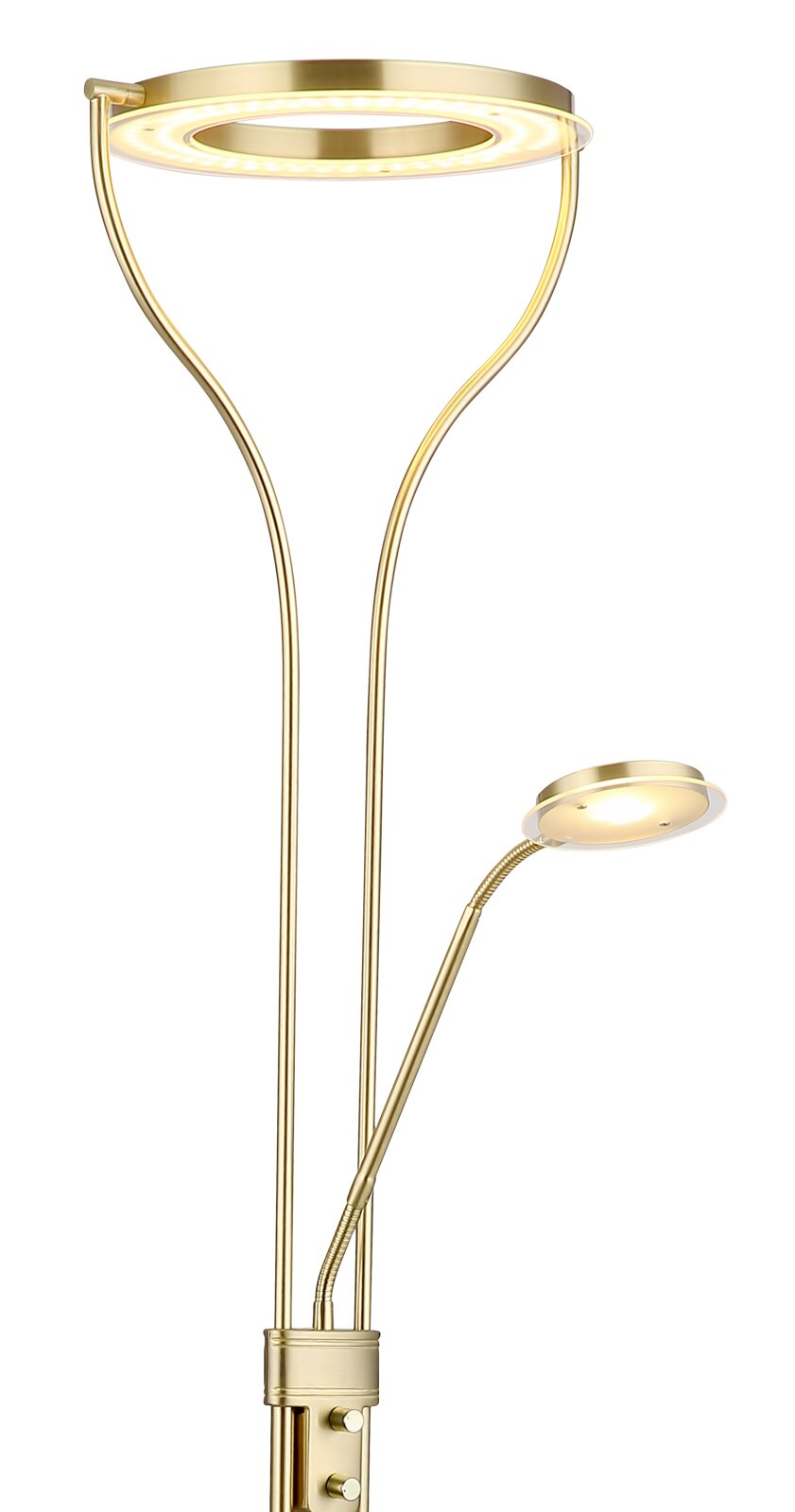 Gouden plafondlamp met ingebouwd leeslampje, zijaanzicht