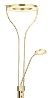 Goldener Deckenfluter mit integriertem Leselicht, seitliche Perspektive