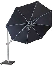 Schwarzer Pendelschirm mit stabilem Metallgestell, seitliche Perspektive