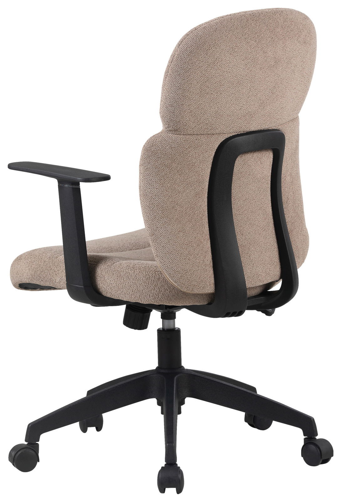 Rückansicht eines beigen Drehstuhls mit schwarzem Gestell und Armlehnen, Modell Modante Magnus