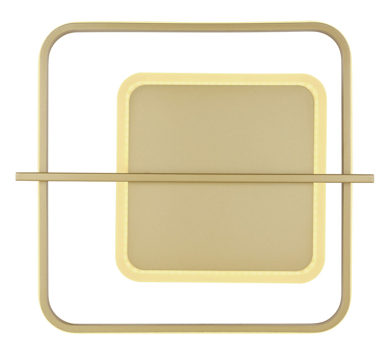 Moderne Deckenleuchte REBALL in quadratischer Form, goldfarben, mit LED-Beleuchtung, Ansicht von oben.
