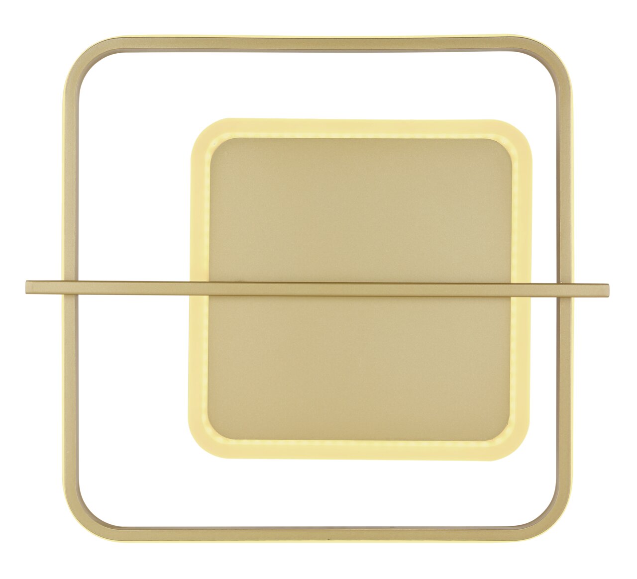 Moderne Deckenleuchte REBALL in quadratischer Form, goldfarben, mit LED-Beleuchtung, Ansicht von oben.