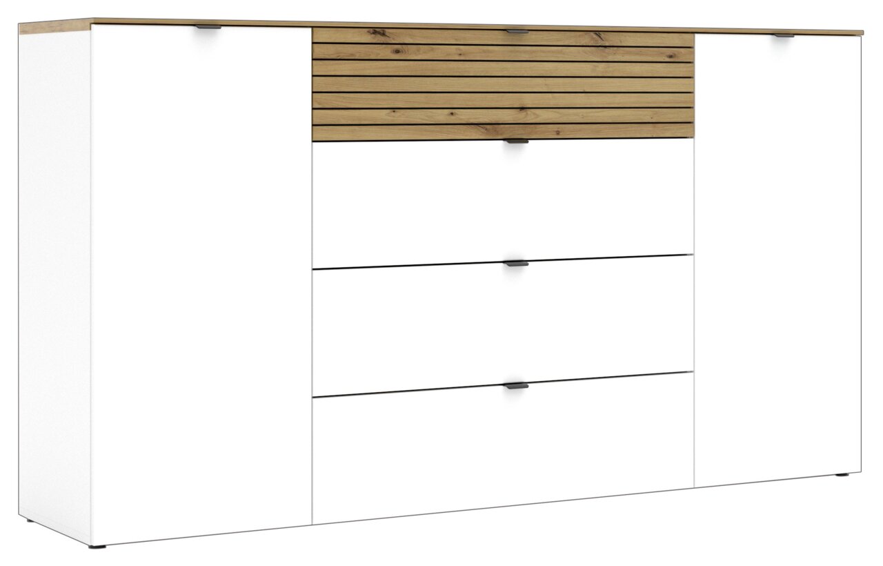Voleo Sideboard DIANA Modernes Sideboard in Weiß mit Holzdetails, Frontansicht