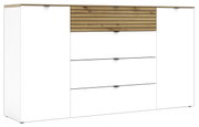 Modern dressoir in wit met houten details, vooraanzicht