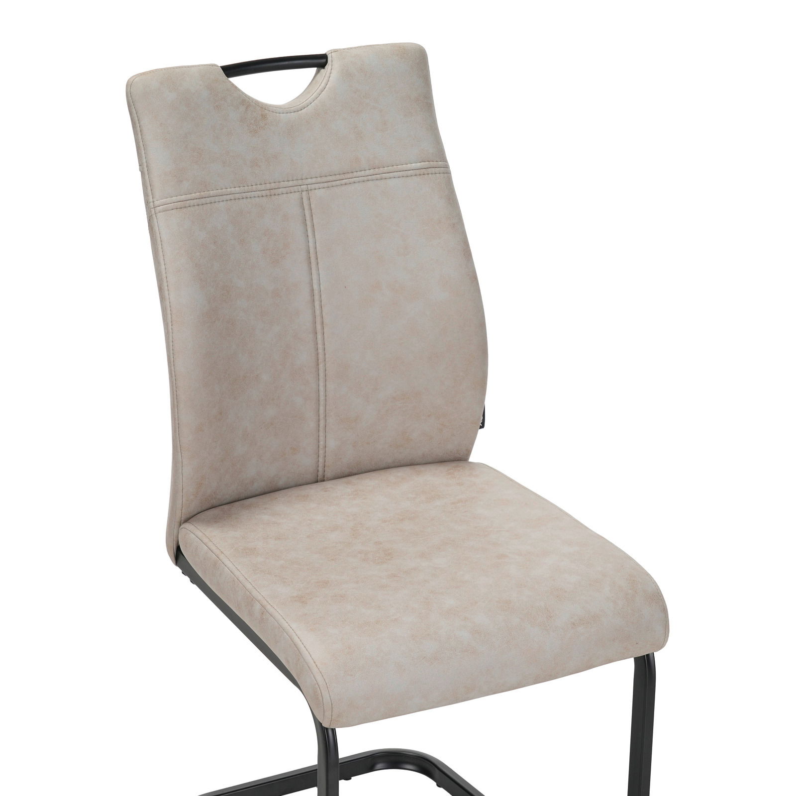 Moderner Schwingstuhl in beige aus seitlicher Perspektive