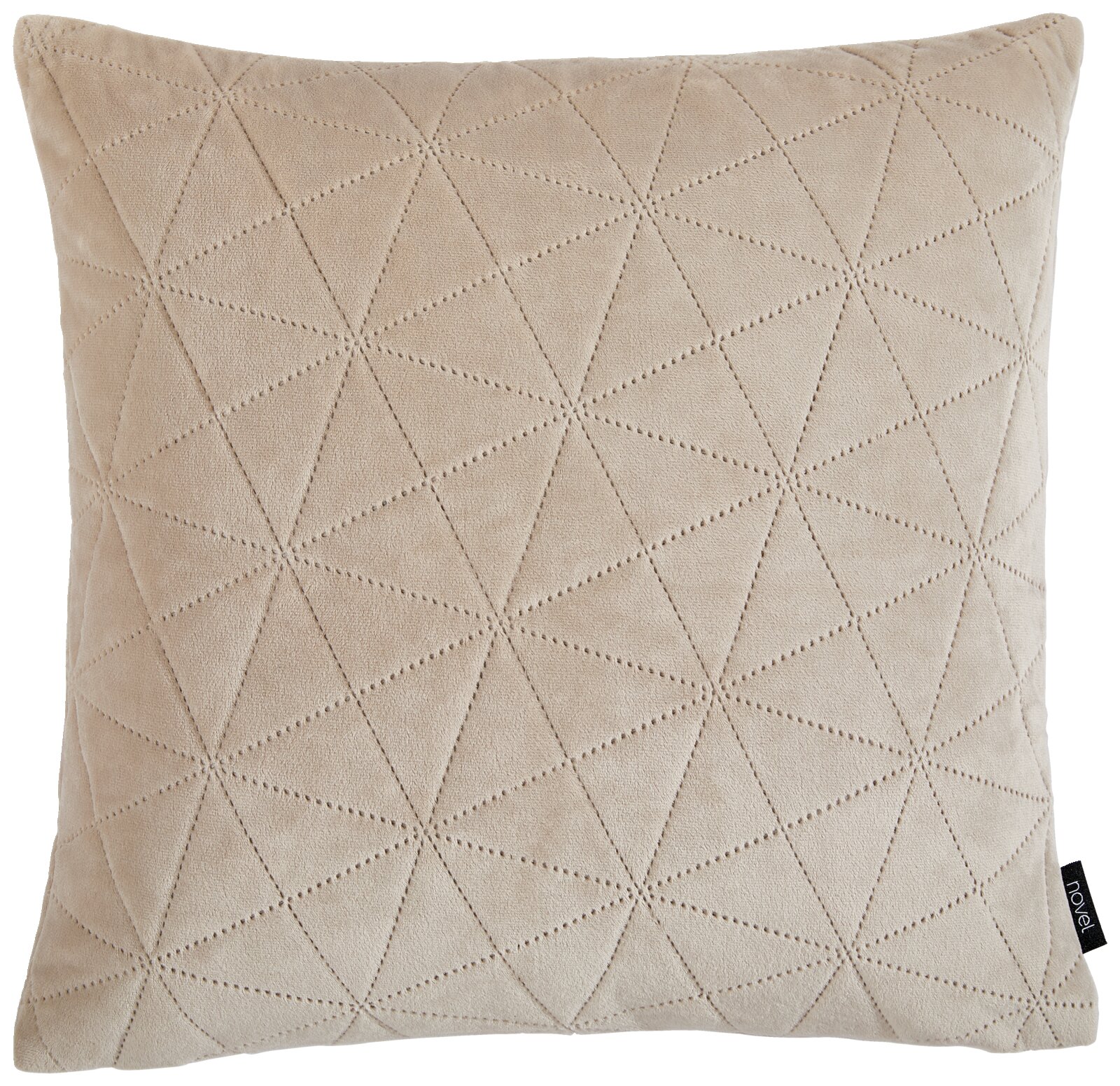 Beige kussenhoes met geometrisch patroon, vooraanzicht