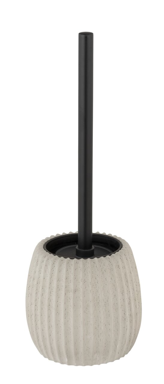 Wenko WC-Garnitur TORRETTA WC-Garnitur Torretta in hellgrau, seitliche Perspektive, mit geriffeltem Design und schwarzem Griff.