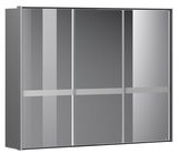 Moderner dreitüriger Schwebetürenschrank in dunklem Design, Frontalansicht