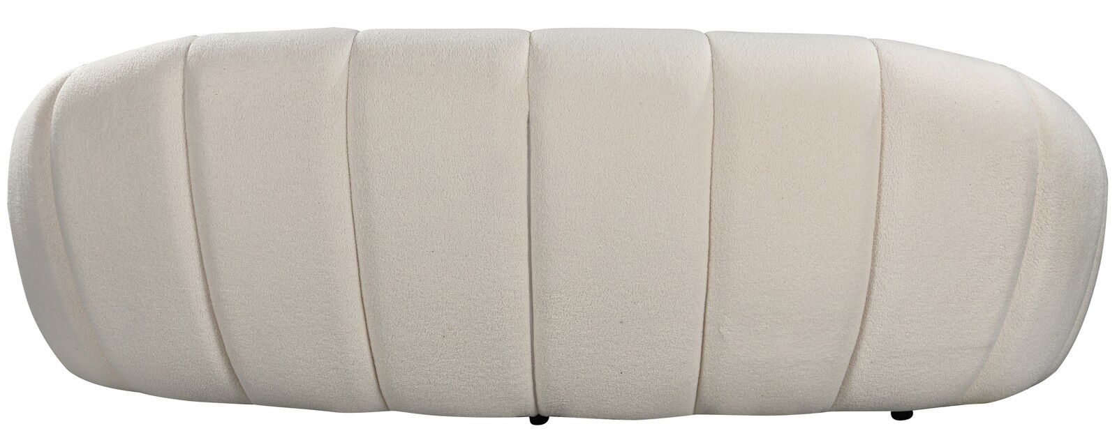 Rückansicht eines cremefarbenen 3-Sitzer Sofas mit gepolsterten Segmenten.