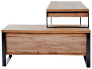 Houten hoekbureau met metalen frame, vooraanzicht