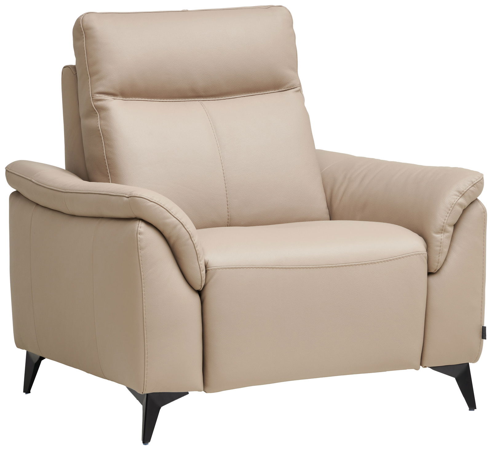 Belluti Sessel ALAN Beiger Ledersessel mit schwarzen Füßen, seitliche Perspektive