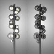 Moderne LED-Stehleuchte mit mehreren kugelförmigen Leuchten, seitliche Perspektive