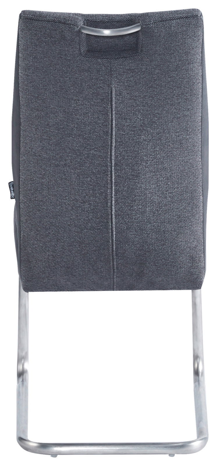 Z2 Schwingstuhl CEDRIK Rückansicht eines modernen Schwingstuhls mit grauem Stoffbezug und Metallgestell.