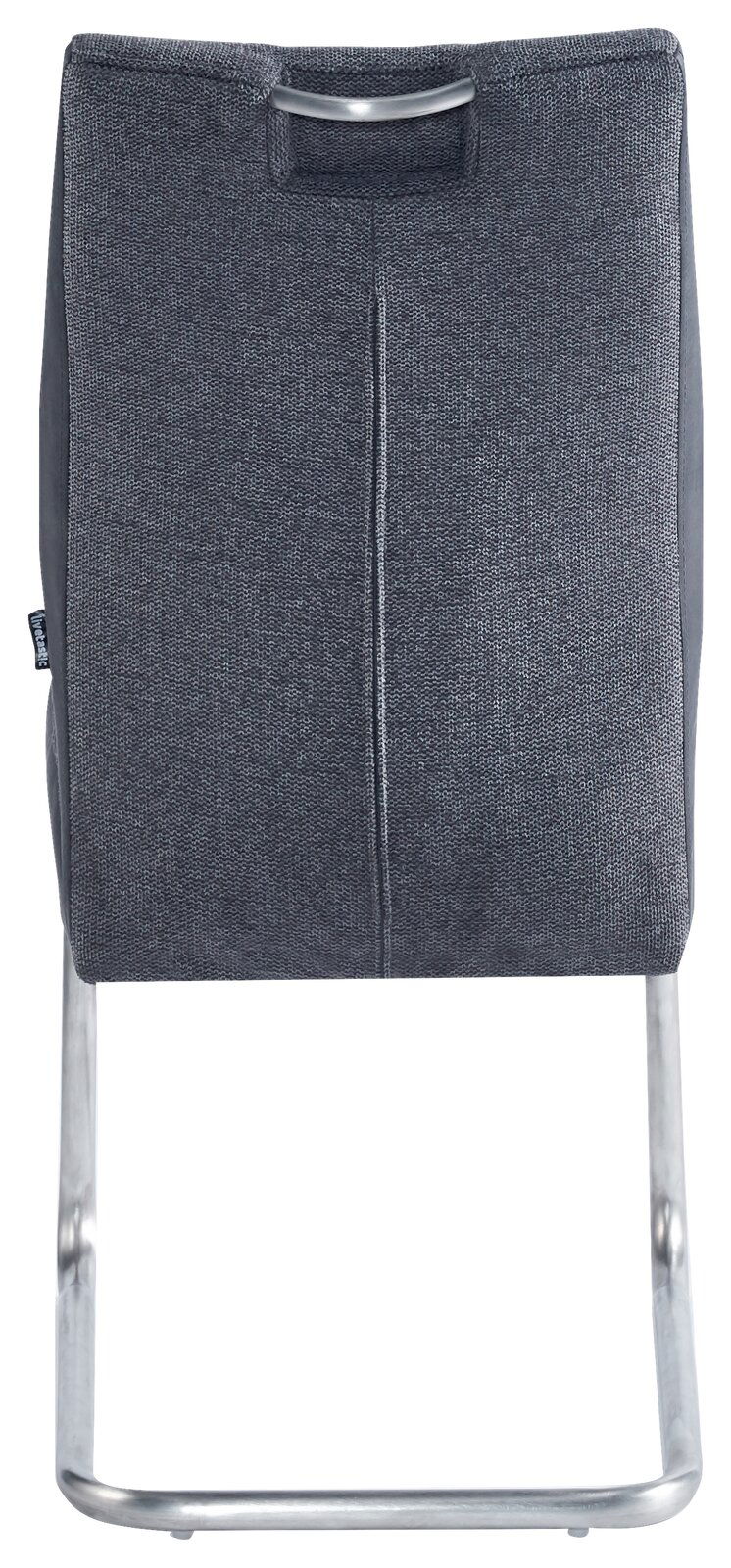 Z2 Schwingstuhl CEDRIK Rückansicht eines modernen Schwingstuhls mit grauem Stoffbezug und Metallgestell.