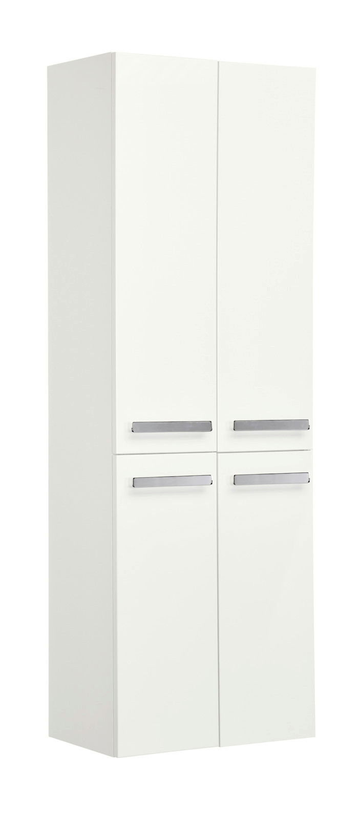XORA Hochschrank SERIE 4005 Weißer Hochschrank mit vier Türen und silbernen Griffen, seitliche Perspektive