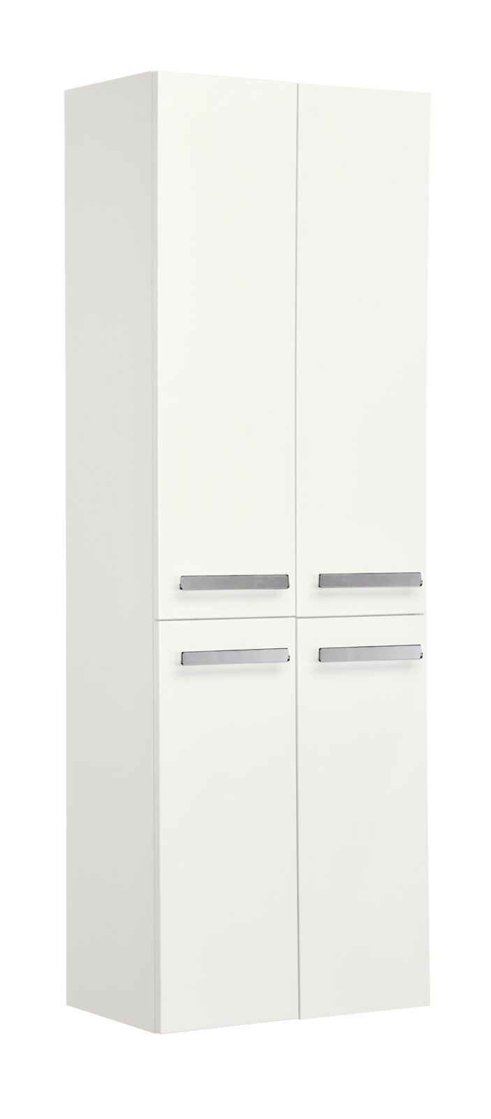 XORA Hochschrank SERIE 4005 Weißer Hochschrank mit vier Türen und silbernen Griffen, seitliche Perspektive