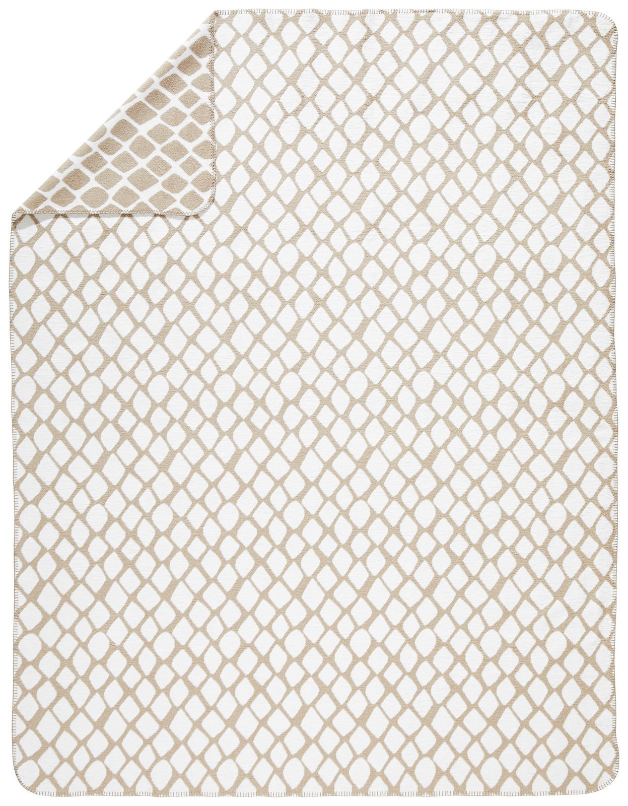 Wohndecke mit geometrischem Muster in Beige und Weiß, Draufsicht